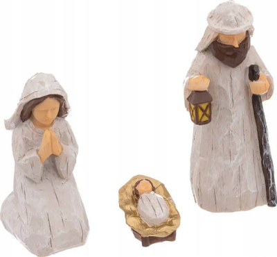 Stallë dekorative Feeric Lights Nativity, 3 figura, 20x19cm, ngjyrë druri natyrale