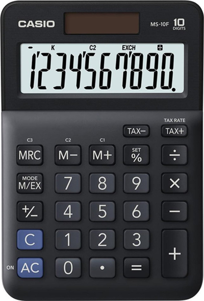 Kalkulator tavoline Casio MS-10F, 10 shifra, solar edhe me bateri, gri