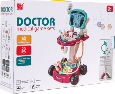 Set doktori lojë Little Doctor, karrocë mjeku, panel X-ray me dritë, 29 pjesë, shumëngjyrëshe
