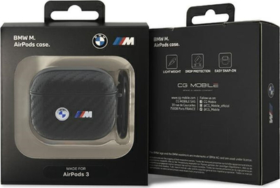 Kapak BMW BMA3WMPUCA2 për AirPods 3, PU karbon, me karabinë, i zi