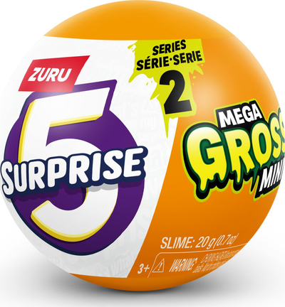 Lodër surprizë Zuru 5 Surprise Mega Gross Minis S2, top me figura, model kuturu, portokalli
