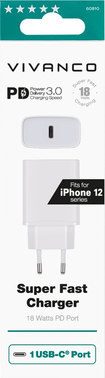 Karikues muri Vivanco TCVVUSBPD18W, 18W, USB C PD 3.0, i bardhë