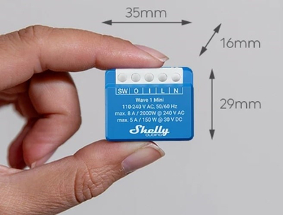 Ndërprerës smart Shelly Wave 1 Mini LR, Z Wave, 8A, blu