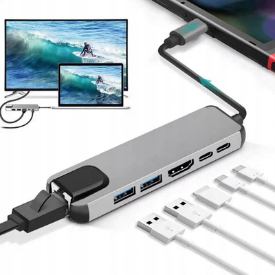 HUB USB Type C 5 me 1, HDMI 4K, PD 87W, gri