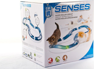 Lodër me pistë për mace Catit Senses Super Roller Circuit, me top që vrapon, plastike, bardh e blu