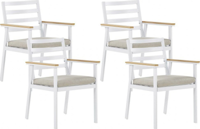 Set karrigesh kopshti Beliani CAVOLI, 4 copë, alumini, jastëkë bezhë, të bardha