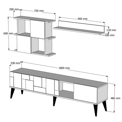 Set mobilie për TV Tronde 180×33.8×48.6 cm (HM9437.02), zezë