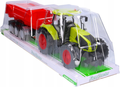 Lodër traktor me rimorkio Macyszyn Toys, rimorkio që ngrihet, plastikë, jeshile me të kuqe