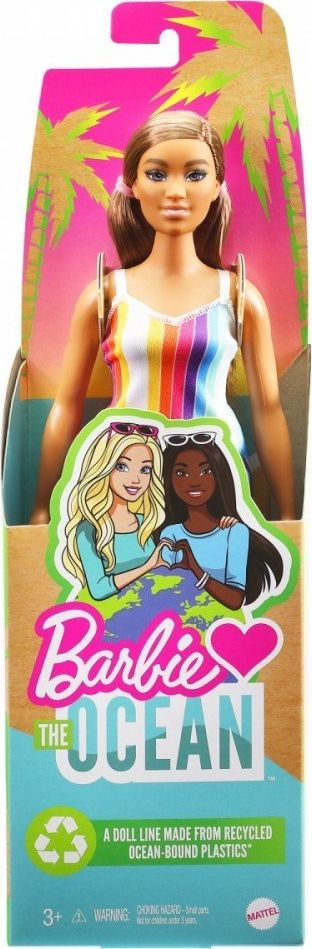 Kukull Barbie Loves the Ocean Rainbow, fustan me vija shumëngjyrëshe, syze zemre rozë