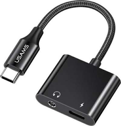 Adapter audio USAMS AU15, Type C në 3.5mm, PD 60W, i zi