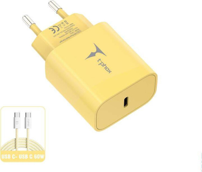 Karikues muri T-phox Moderate Series T-PP11, 20W PD, me kabllo USB-C 60W, i verdhë
