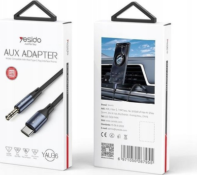 Kabllo audio Yesido YAU36, USB C në 3.5mm, 1m, najlon i gërshetuar, e zezë