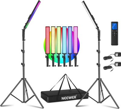 Set drita LED RGB Neewer BH-20RGB 2 cope, me çantë transporti, shumëngjyrëshe