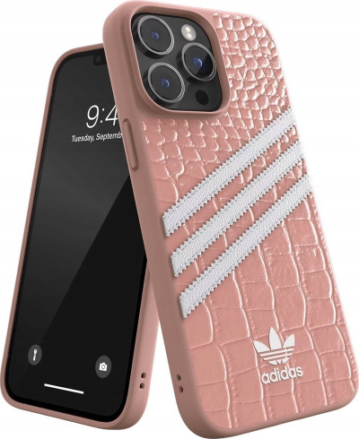 Mbrojtëse telefoni Adidas 3 Stripes Snap Case për iPhone 14 Pro Max, teksturë aligatori, rozë
