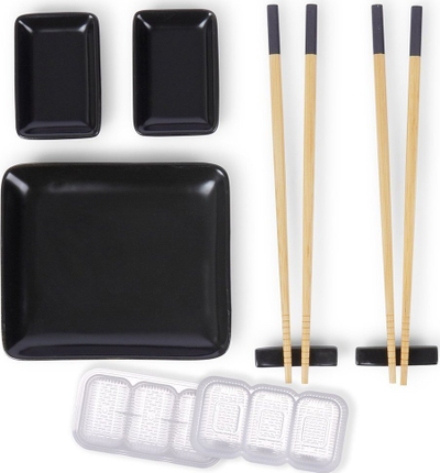 Сет за сервирање суши Excellent Houseware, 8 делови, керамика, црн