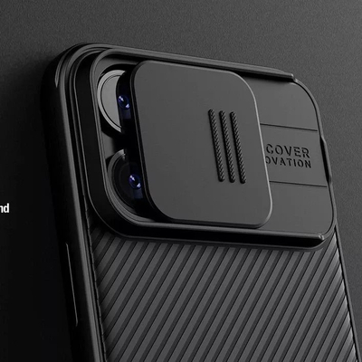 Këllëf telefoni NILLKIN CamShield Pro Magnetic për iPhone 15 Pro Max, MagSafe, mbrojtje kamere, i zi