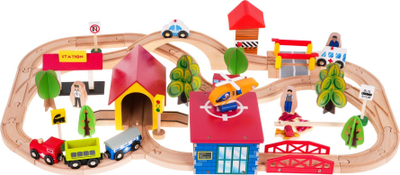 Set lodër hekurudhor For Children Wooden Railway Tracks, 69 copa, dru, shumëngjyrësh
