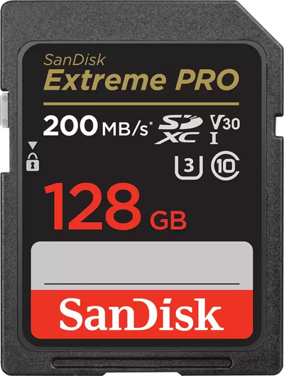Kartë memorie SanDisk Extreme PRO SDXC, 128GB, 200MB/s, e zezë