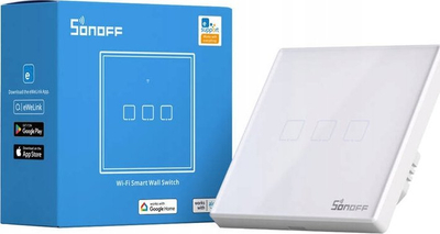 Çelës inteligjent Sonoff T2 EU TX, WiFi RF 433, 3 kanale, i bardhë