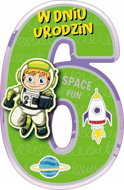 Kartolinë ditëlindjeje fleksibile Space Fun, mosha 6 vjeç, me astronaut, jeshile