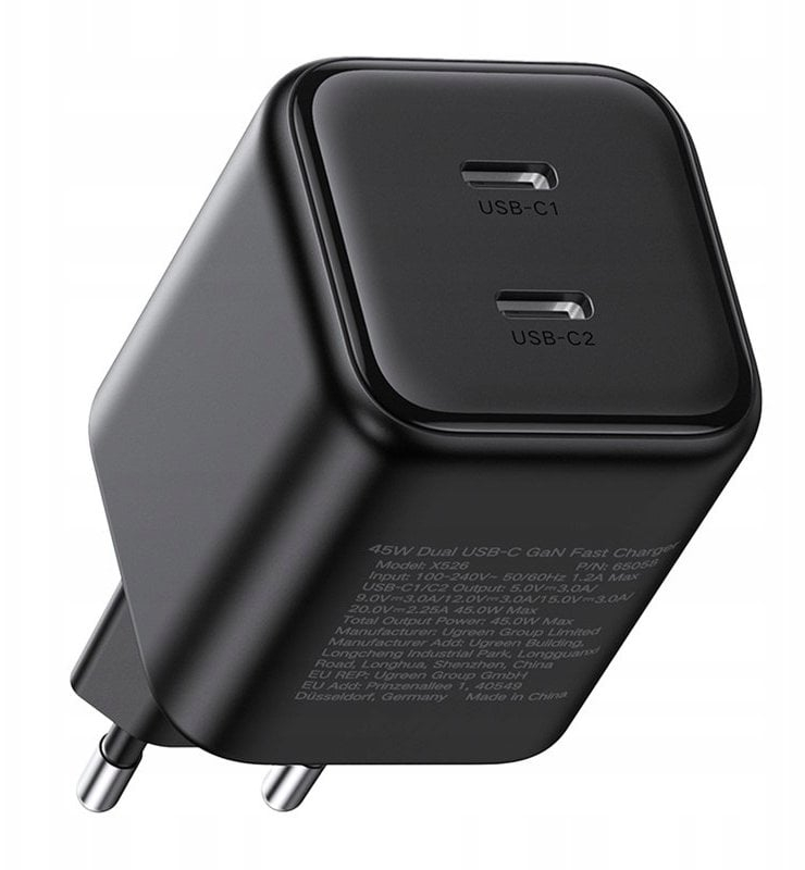 Karikues muri Ugreen Wall Charger X526, 45W, 2x USB C GaN, i zi