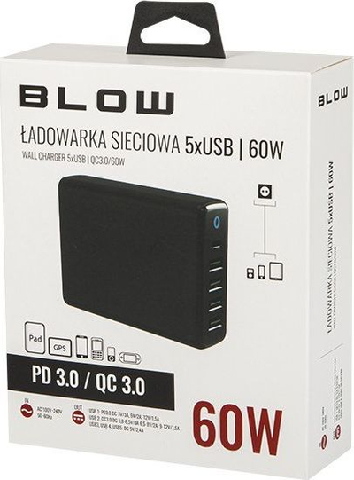 Karikues muri Blow 60W, 4x USB 1x USB C, PD 3.0 QC 3.0, i zi