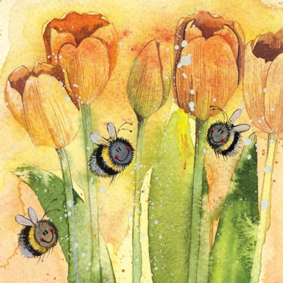 Kartolinë urimi KMP AC795 Tulips and Bees, set me fletore shkrimi, shumëngjyrëshe