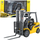 Lodër kamion forklift metalik Huina, 1:50, pirunë të lëvizshëm, e verdhë