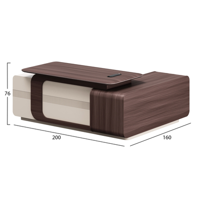 Tavolinë zyre këndore President HM2147L, majtas, melaminë, 200x160x76 cm, walnut beige
