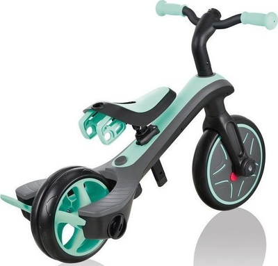 Tricikël për kalamaj Globber Explorer 4‑në‑1, me mbështetëse koke, me çati kundra rrezeve UV, ngjyrë mint jeshile