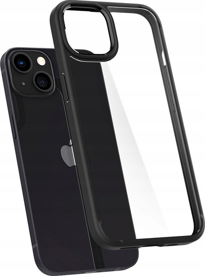 Mbulesë telefoni Spigen Crystal Hybrid për iPhone 13, TPU dhe polikarbonat, transparente, kornizë e zezë