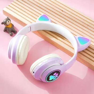 Kufje Bluetooth Protect me veshë mace, RGB, me mikrofon, vjollcë