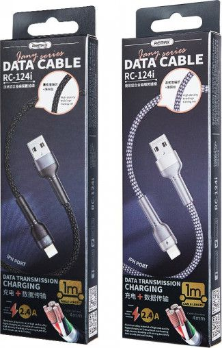 Kabllo USB Lightning Remax Jany Alloy RC-124i, 1m, 2.4A, e zezë