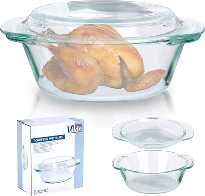 Enë pjekjeje e rrumbullakët me kapak, e thellë, për furrë, xham transparent