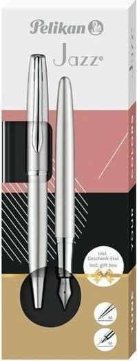 Set stilolapsa Pelikan Jazz Noble Elegance, stilolaps me bojë dhe stilolaps me rrotull, argjendtë