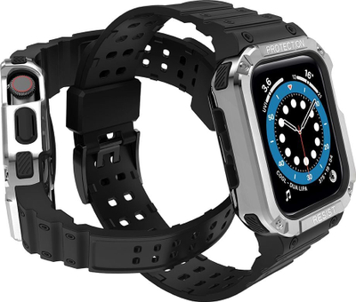 Rrip mbrojtës për orë Hurtel Protect Strap Band për Apple Watch 7 6 5 4 3 2 SE, 38 40 41mm, kasë e blinduar, i zi