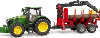 Lodër traktor Bruder 03154 John Deere, me rimorkio pylli, jeshile