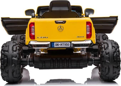 Makinë elektrike për kalamaj Mercedes DK MT950 4x4, 12V, sedilje lëkure, e verdhë metalike