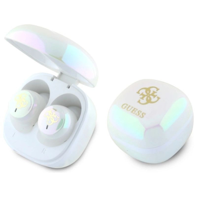 Kufje TWS Guess 4G me logo të printuar, Bluetooth 5.3, IPX5, të bardha