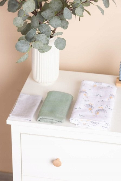 Set pelena muslin për bebe, 3 copë, 120x120 60x80 38x38 cm, shumëthithëse