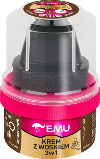 Krem për këpucë Emu 3 në 1, me dyll blete, 50 ml, kafe