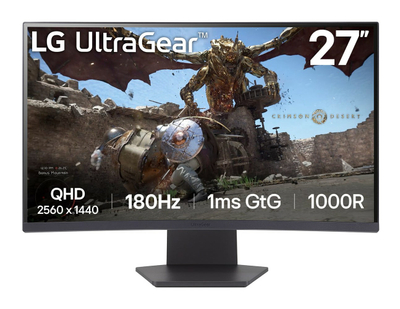 Гејминг монитор LG UltraGear 27GS60QC-B, 27", QHD 2560x1440, 180Hz, црн