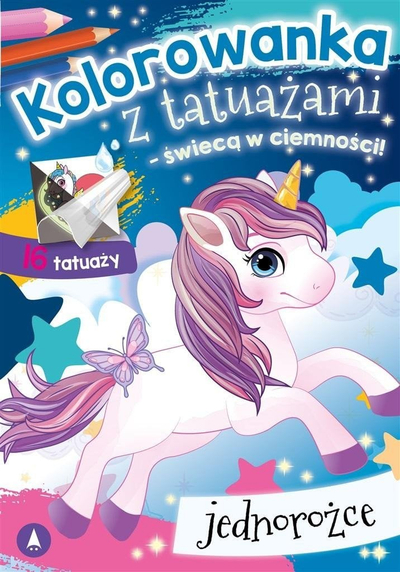 Libër ngjyrosjeje me tatuazhe Unicorns, 16 tatuazhe, që shkëlqen në errësirë, shumëngjyrësh