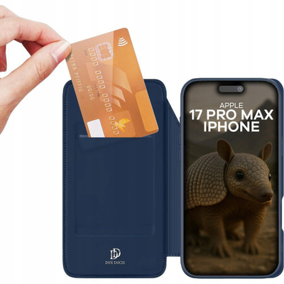 Kapak telefoni Dux Ducis Skin Pro për iPhone 17 Pro Max, me stand, me xhep kartash, blu
