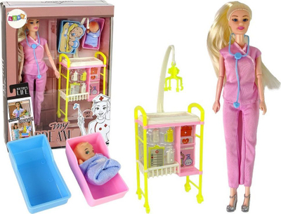 Kukull doktoreshë LeanToys Doctor, 30 cm, me gjëra loje, rozë