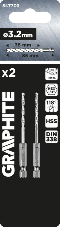 Set freza metali Hex, 3.2 mm, 2 copa