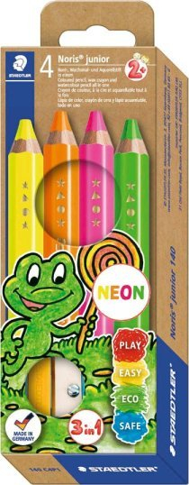 Set lapsash me ngjyra STAEDTLER Noris Junior NEON, 4 copë, me mprehëse