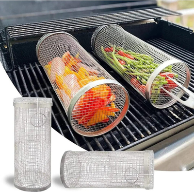 Shportë grilli cilindrike BBQ, çelik inoks, 20 cm, ngjyrë argjendi