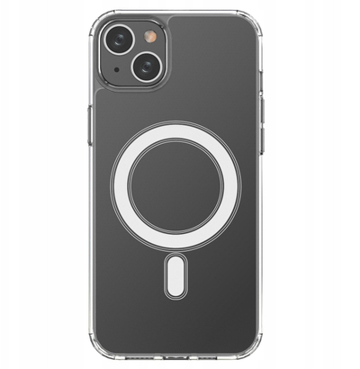 Kllëf telefoni Hurtel Magnetic Case MagSafe për iPhone 14 Plus, transparent, unazë argjendi