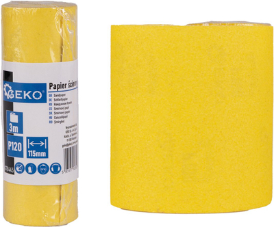 Letër smerili Geko P120, rrotull 115mm x 3m, e verdhë